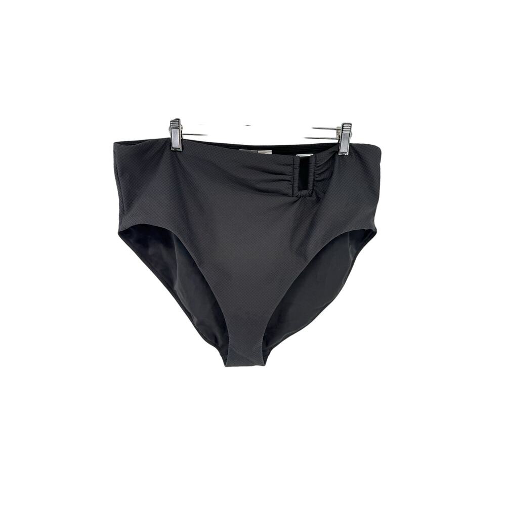CALIA Women's Asymmetrical Rectangle Trim Swim Bottoms Pure Black Mesh XXL